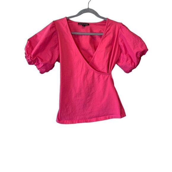 Boston Proper Poplin Puff Sleeve Surplice Top Small Pink - Picture 1 of 5
